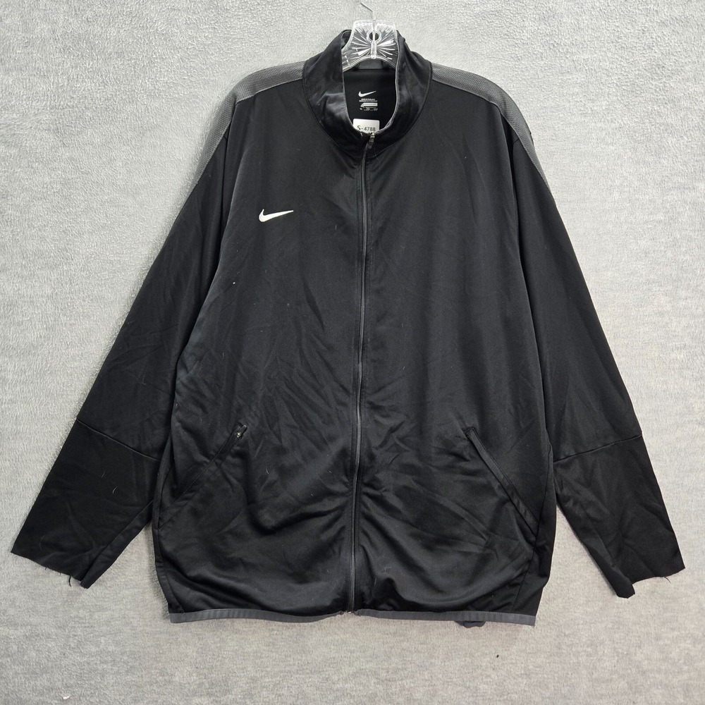 Nike Men Track Jacket XL Black Epic Swoosh Logo Full Zip Pockets Mock Neck READ
